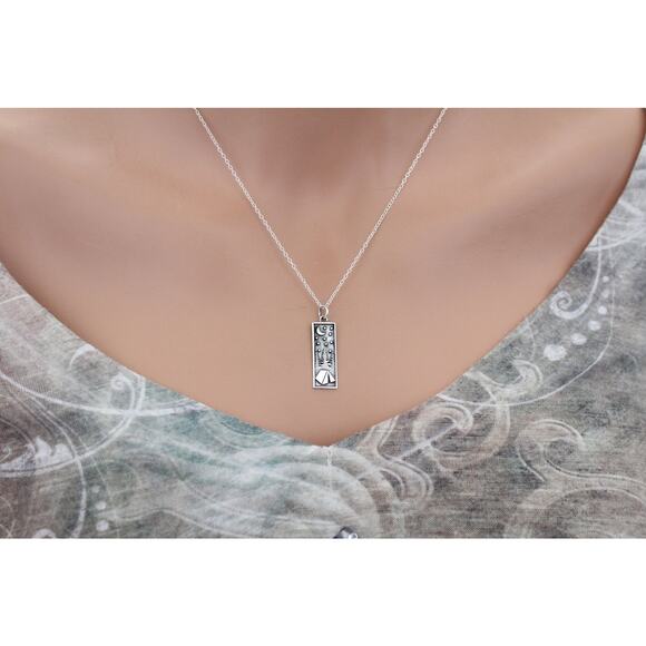 Sterling Silver Rectangle Camping Charm with Tent Necklace - Picture 1 of 4